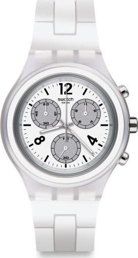 Swatch Elesilver White Dial Chronograph Silicone 43mm